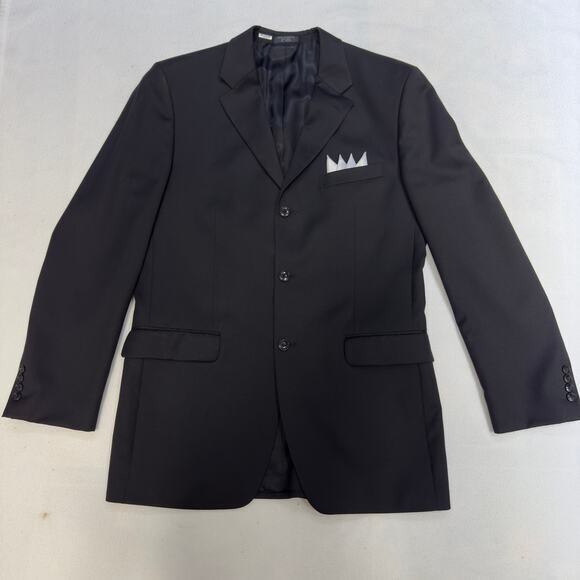 Jones New York Men's 40L 100% Wool 3 Button Front Notch Lapel Suit Black Blazer - Picture 2 of 14